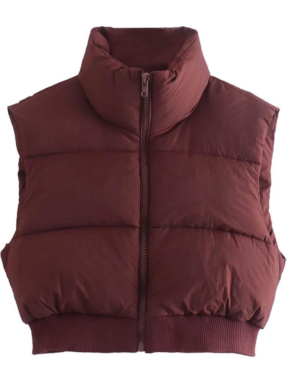 Cropped Puffer Vest for Women - Zip Up, Stand Collar, Sleeveless, Puffy Style